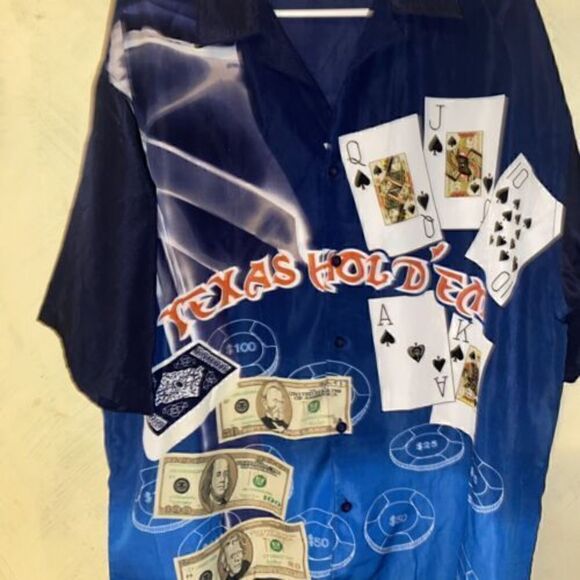 J/E/T STRTWR Texas Hold 'Em Casino Money Poker Size L Shirt S/S Button - Picture 4 of 12